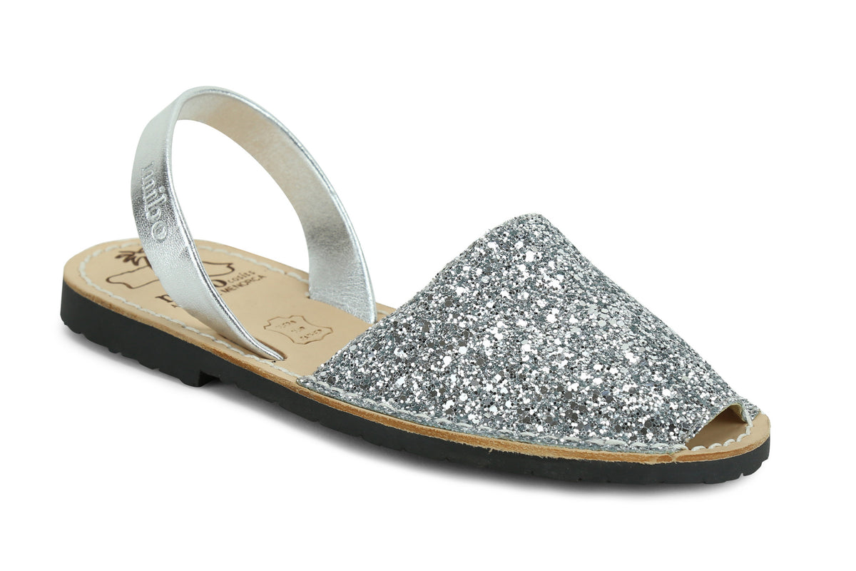 Mibo Avarcas Women's Classics Glitter Silver Leather Slingback Sandals ...
